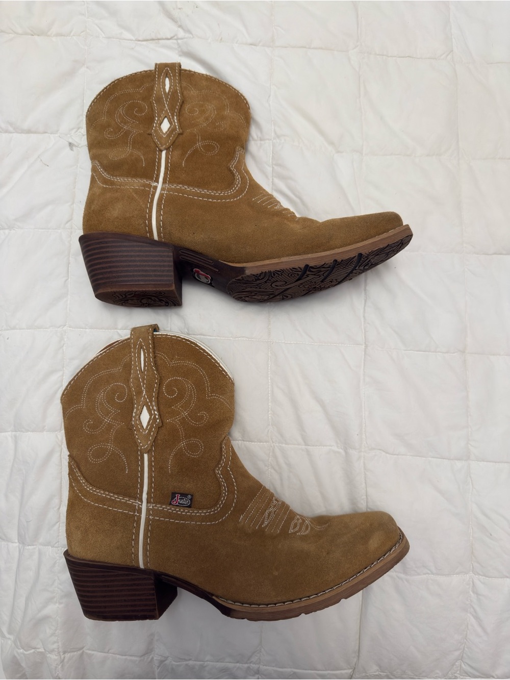 Brown Suede Justin Western Ankle Boots